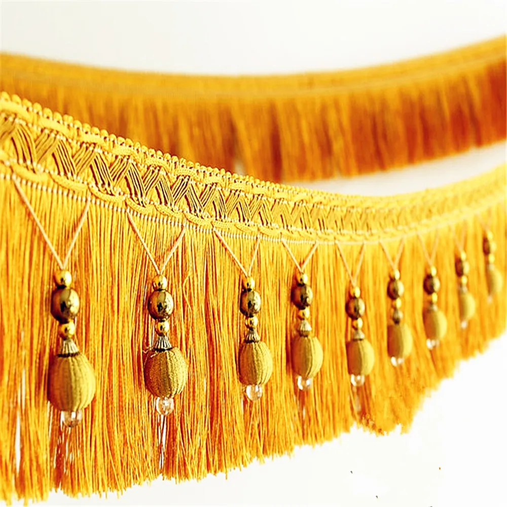 12yards Braided Beads Hanging Ball Tassel Fringe Trimming Applique Fabric Trimming Ribbon Band Curtain Table Wedding Decorated