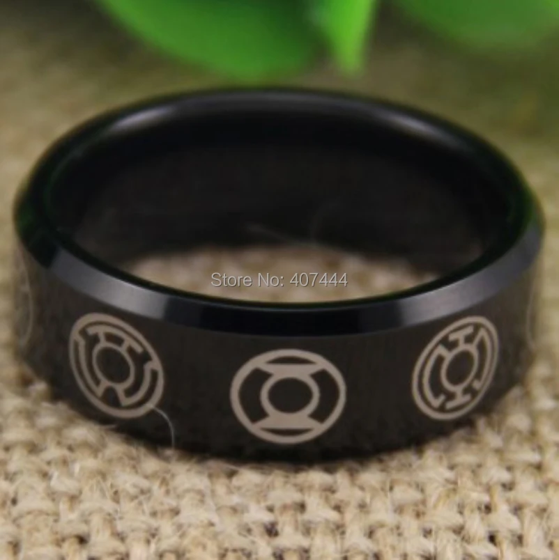 Free Shipping YGK JEWELRY Hot Sales 8MM Comfort Fit Green Lantern Darkest Night Black Edge Tungsten Wedding Ring