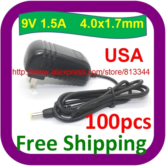 100pcs/lot AC power adapter 9V 1.5A 1500mA 4.0MM 1.7MM NEW FOR DVD PLAYE USA plug 4.0