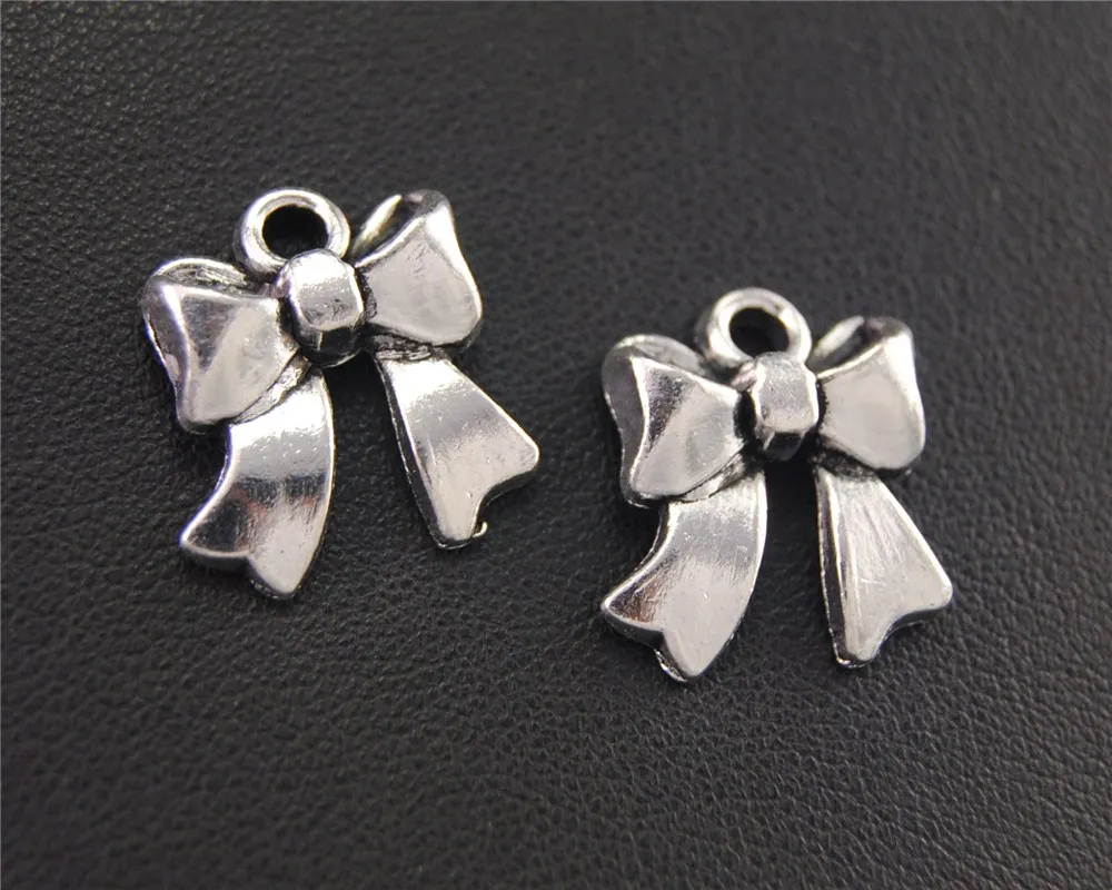 20pcs  Silver Color Bow Bowtie Charm Pendant DIY Necklace Bracelet Bangle Findings 17x19mm A1952