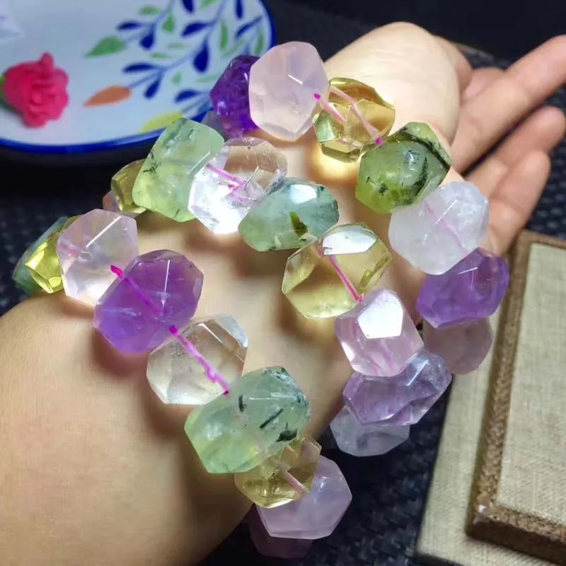 

AMETHYST/ROSE quartz/prehnite/citrine/ 13*18mm baroque faceted bracelet 7.5inch FPPJ FPPJ