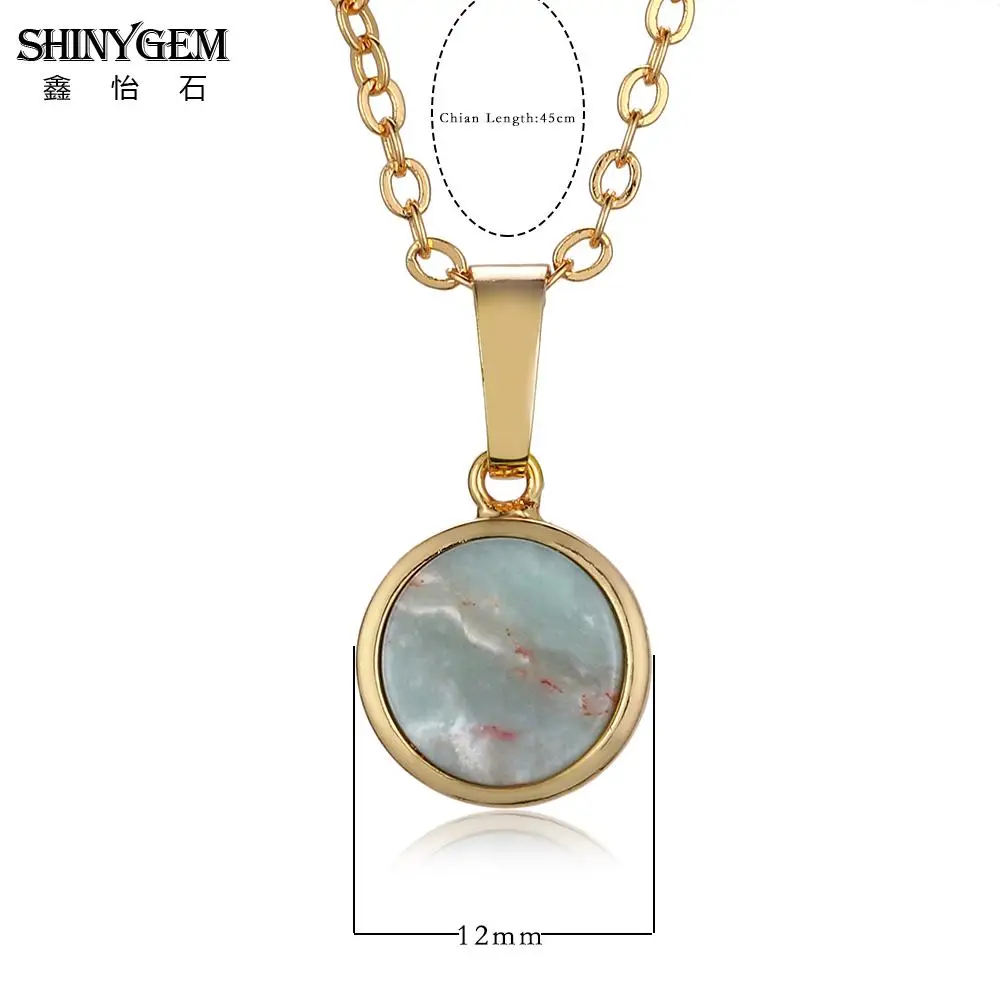 shinygem natural flat round sea sediment pendant necklaces 12mm gem stone simple and elegant fashion accessories