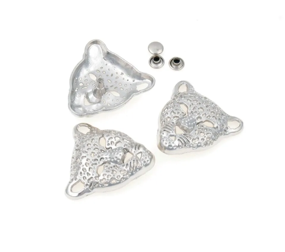 MIAOCHI -10 Sets Silver Tone/Gold Color Leopard Head Rivet Studs Spots 3.6x3.5cm 7x3.5mm Bag Leather Clothes