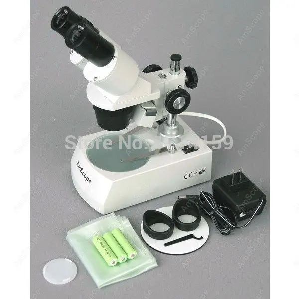 AmScope Supplies Cordless LED Top and Bottom Lights Stereo Microscope 20X-40X