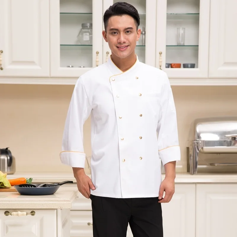 New Arrival  Restaurant Kitchen Man Chef Jacket Long-sleeve Work Wear Uniform Cook Clothes Kitchen Chef Jacket Plus Size B-5912