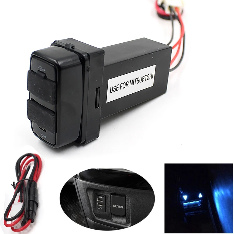 Dual USB Twin Port Socket Adapter 5V 2.1A Car Charger Power for Mitsubishi Grandis Eclipse Lancer Galant Pajero Endeavor