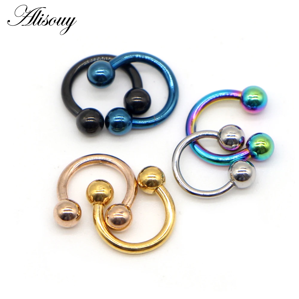 Alisouy 1PC Stainless Anodized Circular Barbell Horseshoe CBR Septum Lip Labret Eyebrow Nose Ring Nipple Piercing Body Jewelry