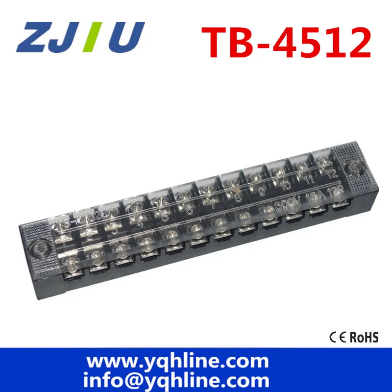 High quality 600V 45A Dual Row 12P 12 Positions Screw Connector Electric Barrier Terminal Block Strip 2pcs TB4512 (TB-4512)