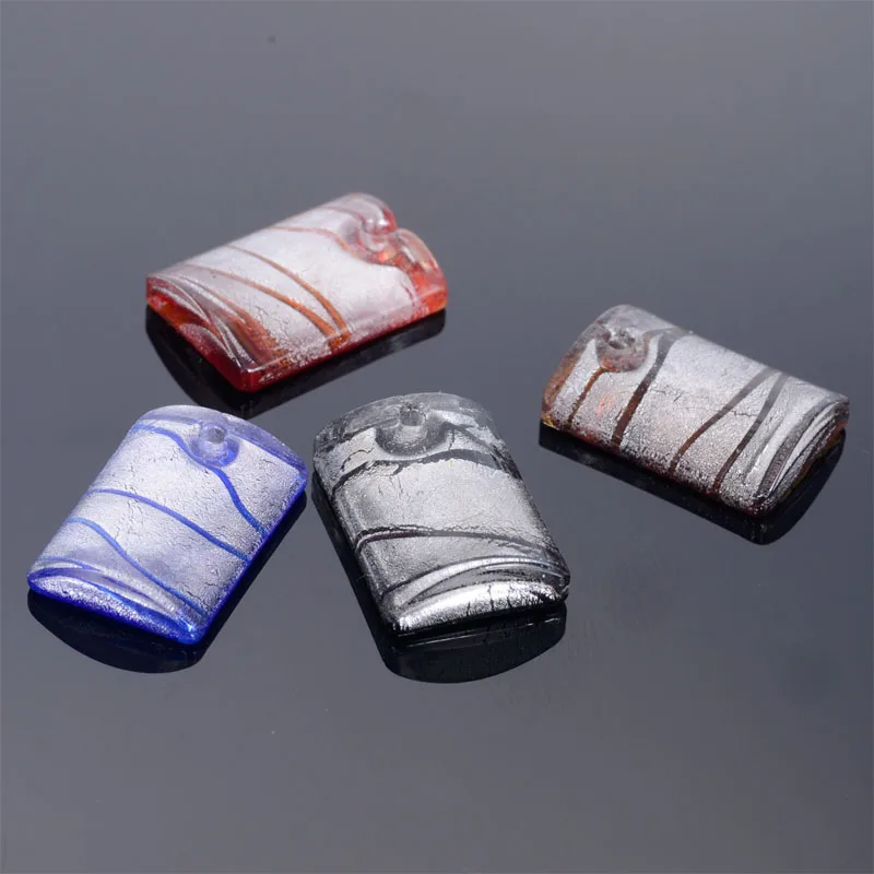 Fashion Flat Rectangle Lampwork Art Murano Glass Charm Pendant  Foil For Diy Girls Women Necklace Earring Making