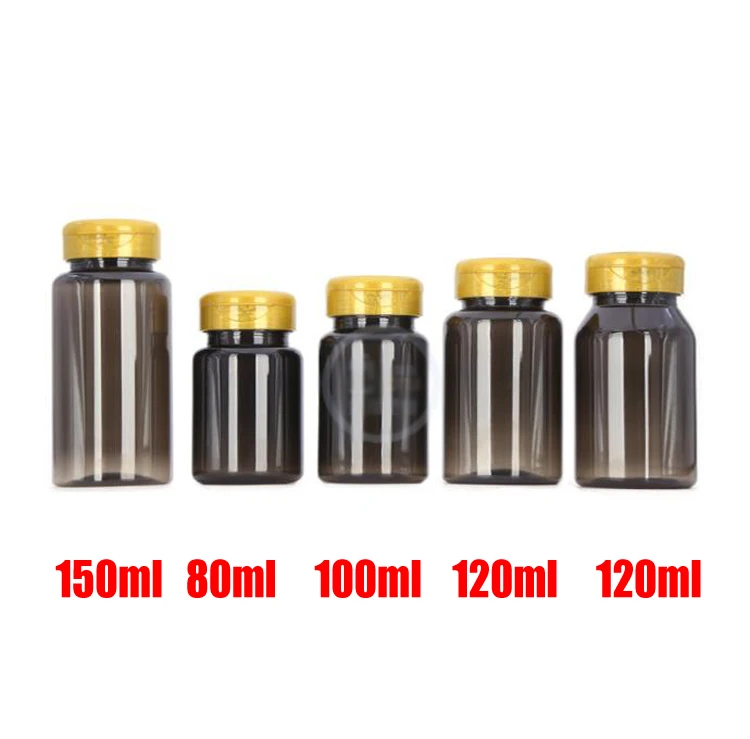 100pcs PET Bottles, Medicine Bottles, Capsules/ Pills/Powder Bottles Translucent Black Color Flip Lid--80ml/100ml/120ml/150ml