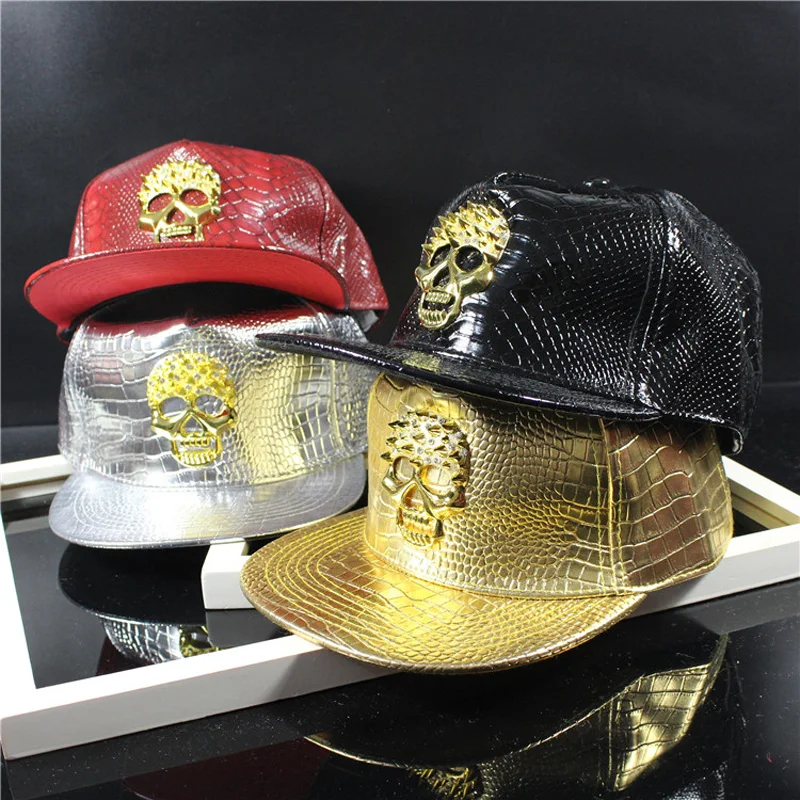 2016 New Leather Summer Brand Metal Skull Europe Baseball Cap Hat For Men Women Casual Hip Hop Snapback Caps Sun Hats