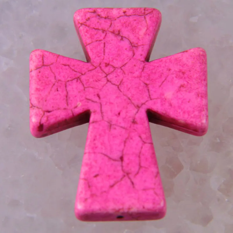 50x40MM Pink Turquoise Bead Cross Pendant Jewelry For Woman Gift S012