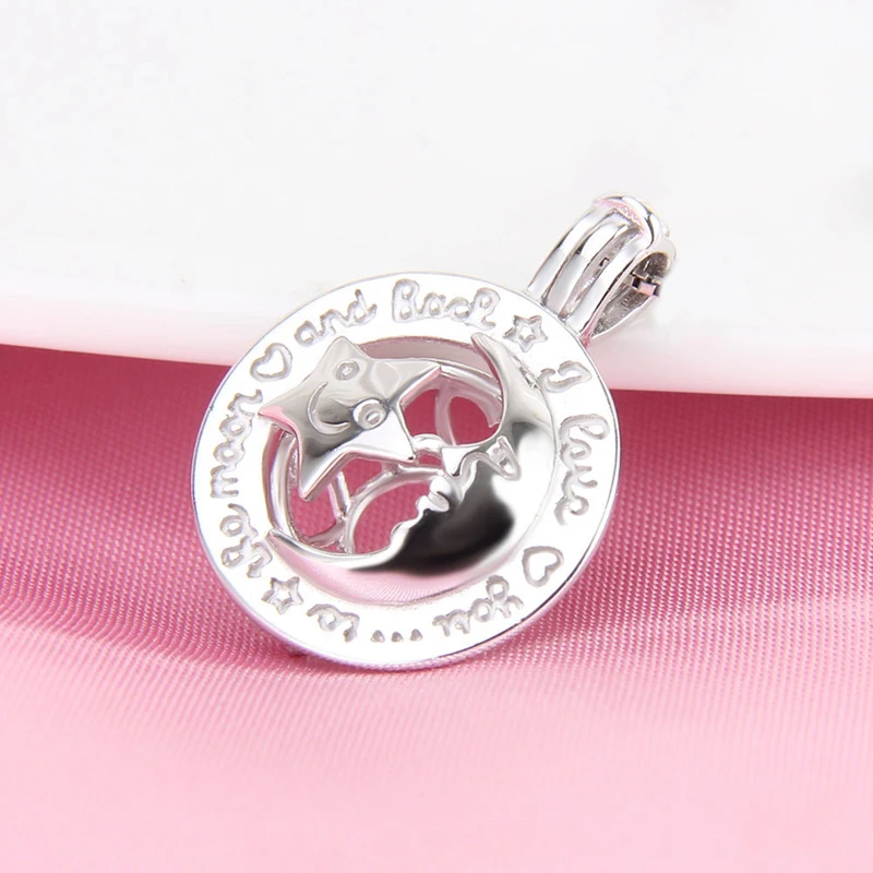CLUCI 3pcs Round Silver 925 Moon and Star Pendant For Women 925 Sterling Silver Mothers' Day Gift Wish Pearl Locket SC270SB