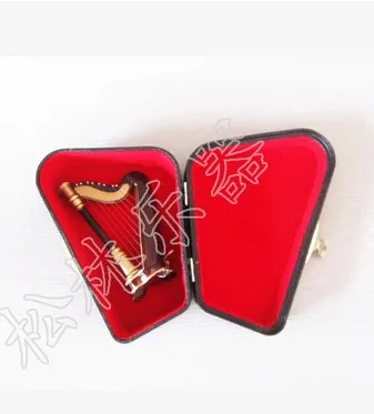 BAIYUANMini Harper Model Harp Decoration Wooden Harp Model Decorative Gift  Belt Case