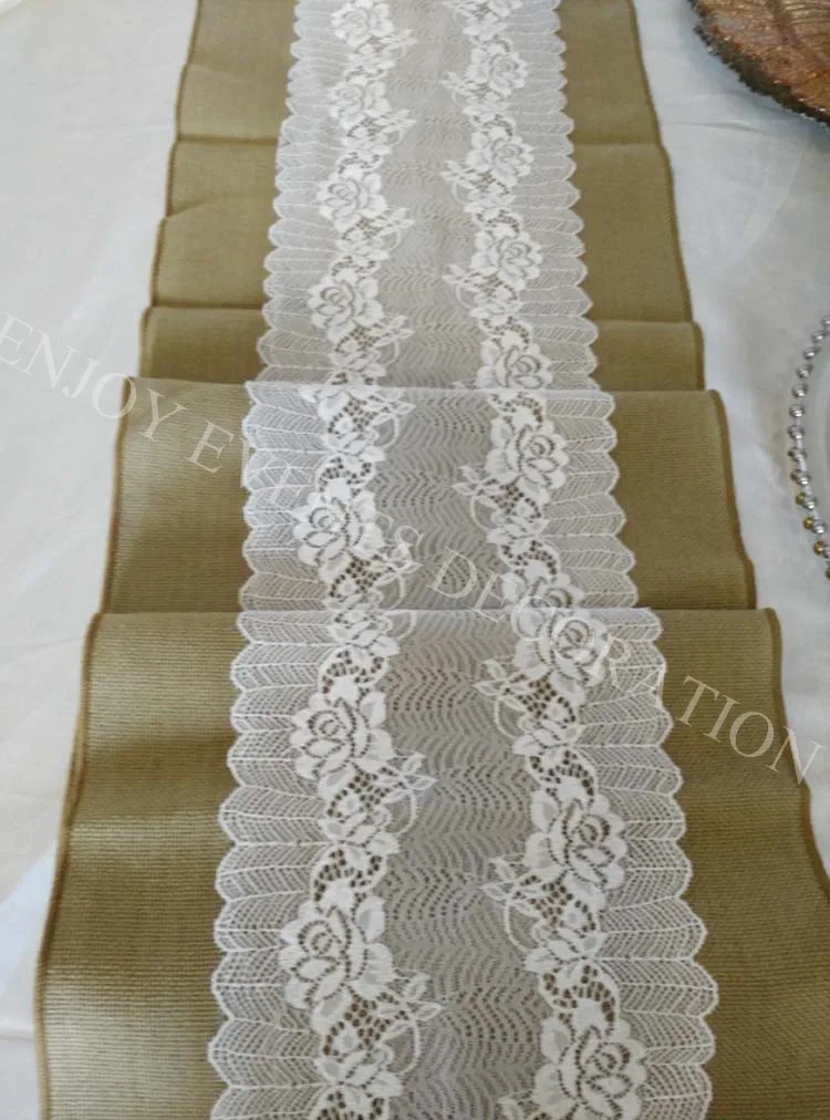 

10pcs YHR#01 burlap and lace table runner for any events decoration, customized size available