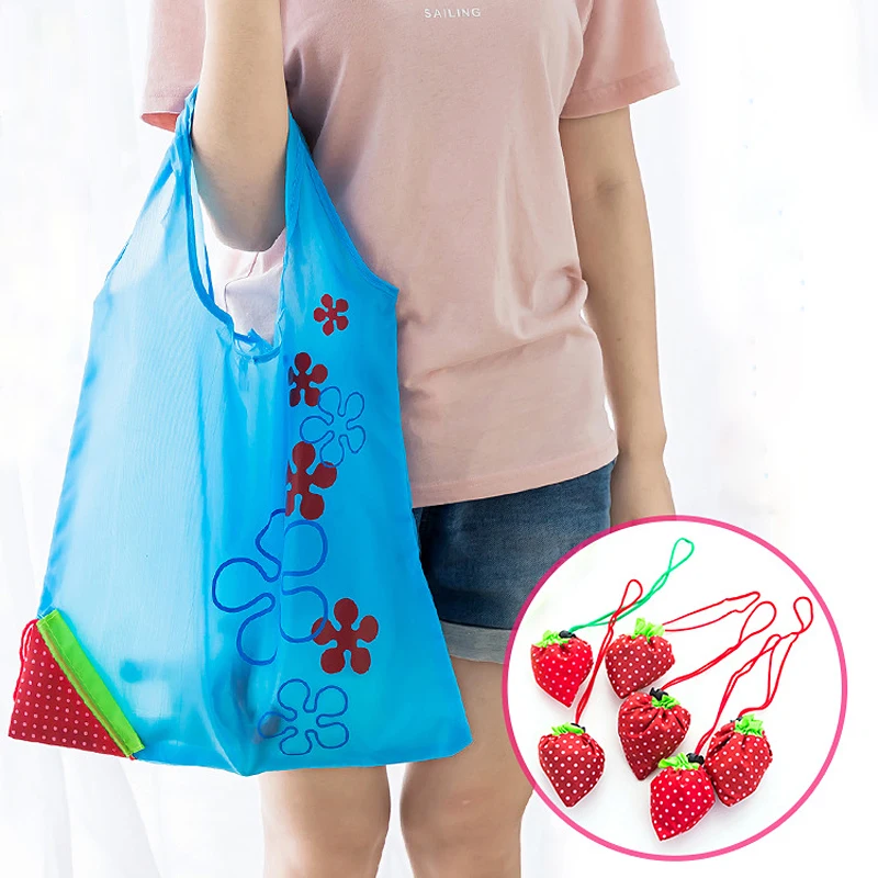 

New Creative environmental Shopping Bags Handbag Strawberry Foldable Reusable Folding Storage Bag Grocery Nylon eco tote Bag