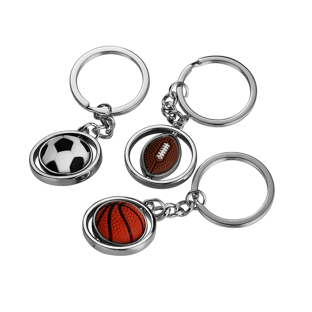 Universal Fashion Alloy Car Keychain Keyring Key Chain Holder 3D Cute Rotary Rubber Basketball Football Rugby Model