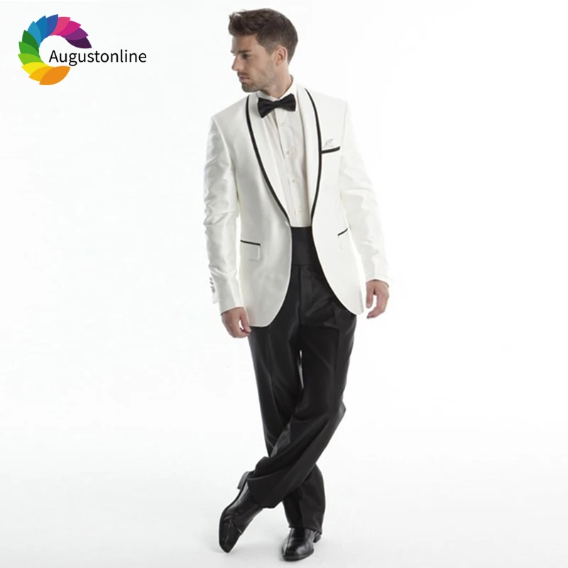 

White Black Shawl Lapel 2019 Slim Fit Men Suits For Wedding Formal Costume Groom Prom Tuxedo Best Man Blazer Traje Hombre 2Piece