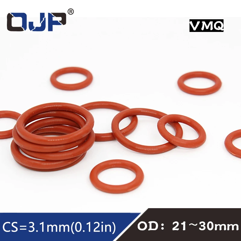 5PCS/lot Red Silicon Rings Silicone O ring 3.1mm Thickness OD21/22/23/24/25/26/27/28/29/30mm Rubber O-Ring Seal Gasket Ring