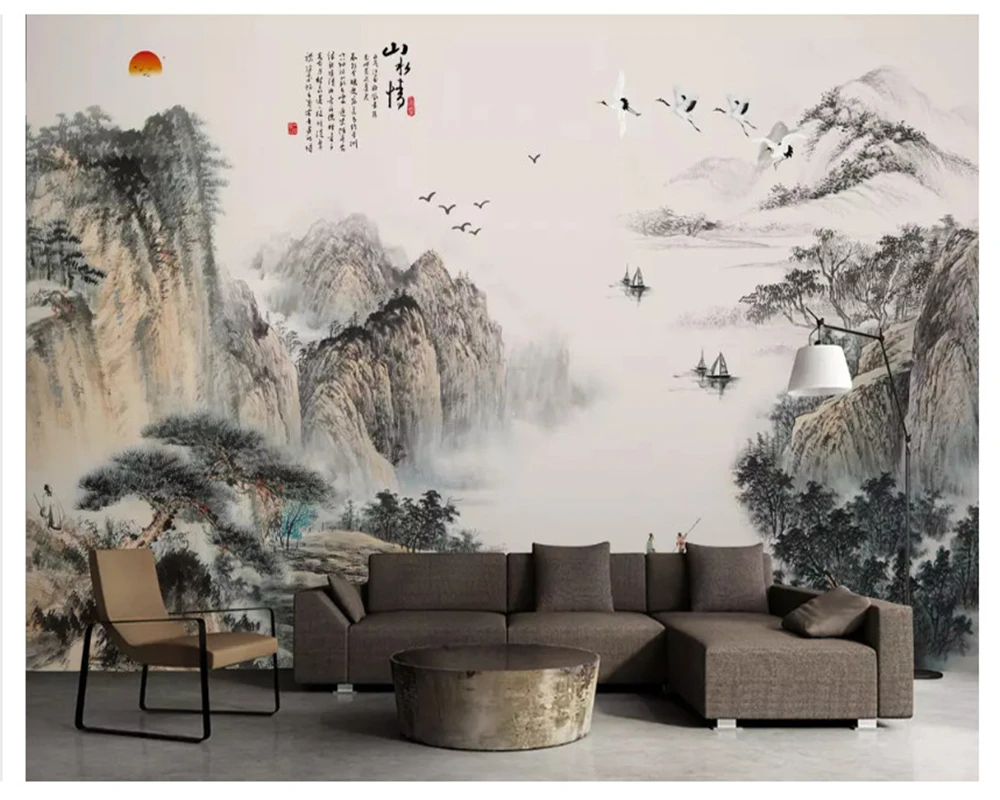 beibehang Classic modern personality fashion wall paper luxury atmosphere ink landscape new Chinese TV sofa background wallpaper