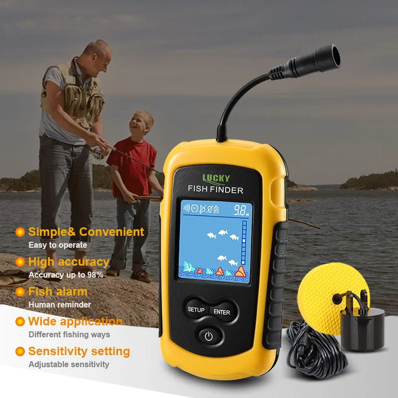 Wireless Portable Sonar Fish Finder, Fishing Alarm Detector, Sensor Transducer with LCD Display