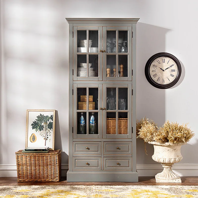 Odd ranks yield US wood furniture French country Bock season four glass gray four drawers sideboard