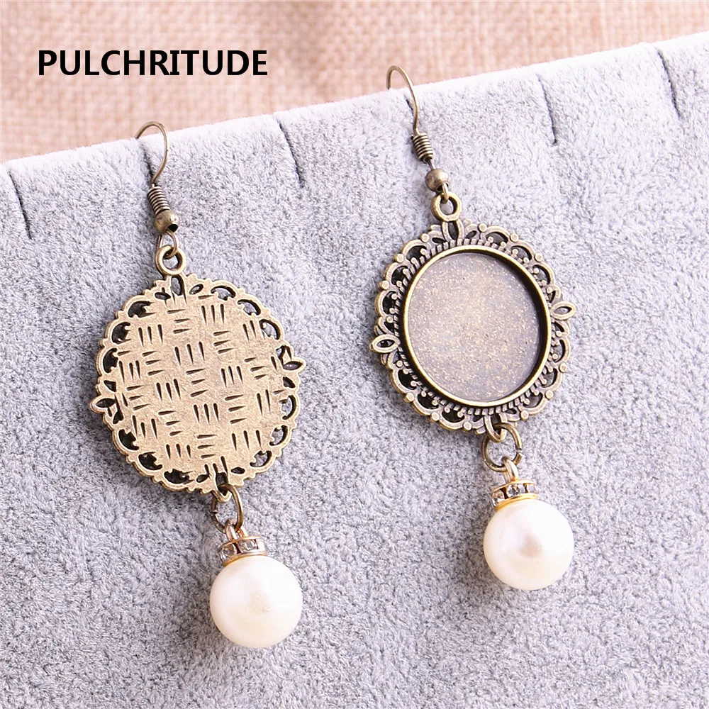 PULCHRITUDE Metal Fashion Earing Pendant 8pcs/lot Cabochon Base Fit round 20mm Dia Hand Made Diy Jewelry Making C1227