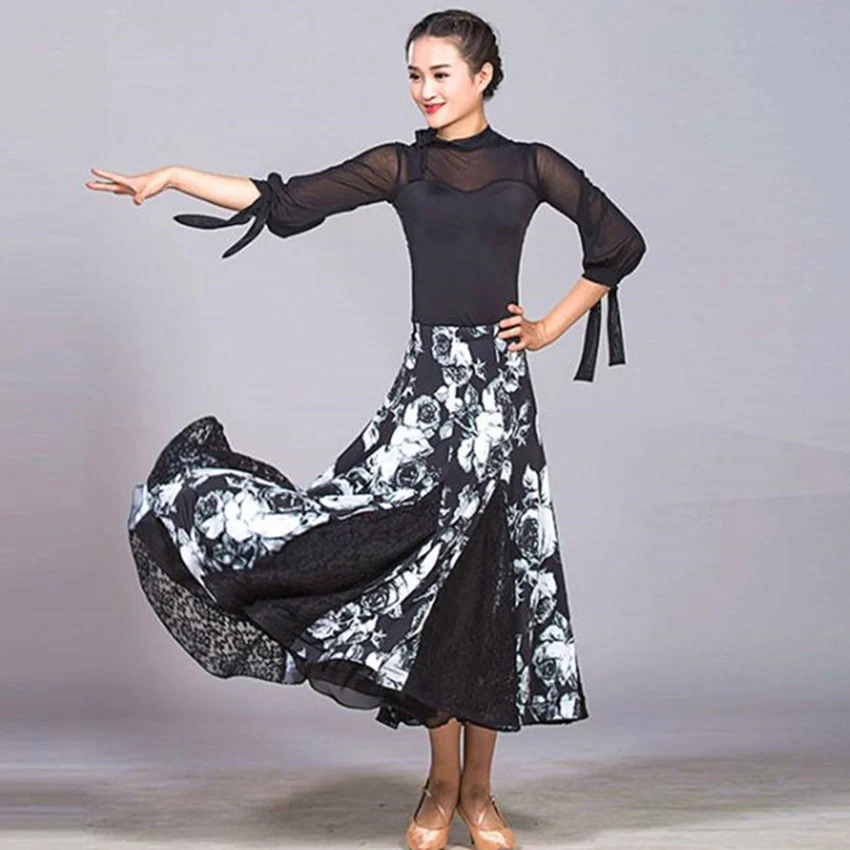 Vestidos espanhol para dança de baile, vestido feminino para dança de salão valsa, roupa de dança moderna para top e saia