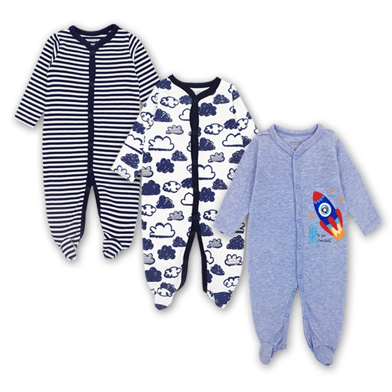 3 Pack Newborn baby girls boys clothes Babies Footie Long sleeve 100%cotton printing Infant Clothes 0-12 Months