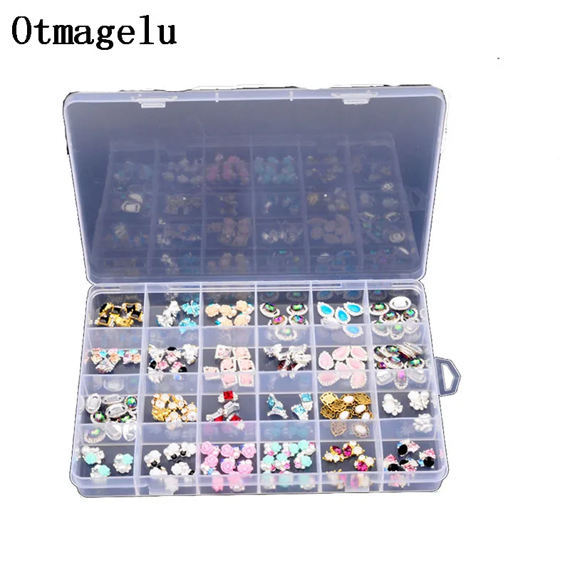 Otmagelu Clear Plastic 24 Slots Beautiful Jewelry Nail Art Rhinestone Empty Storage Box Case Craft Travel Organizer Bead Holder