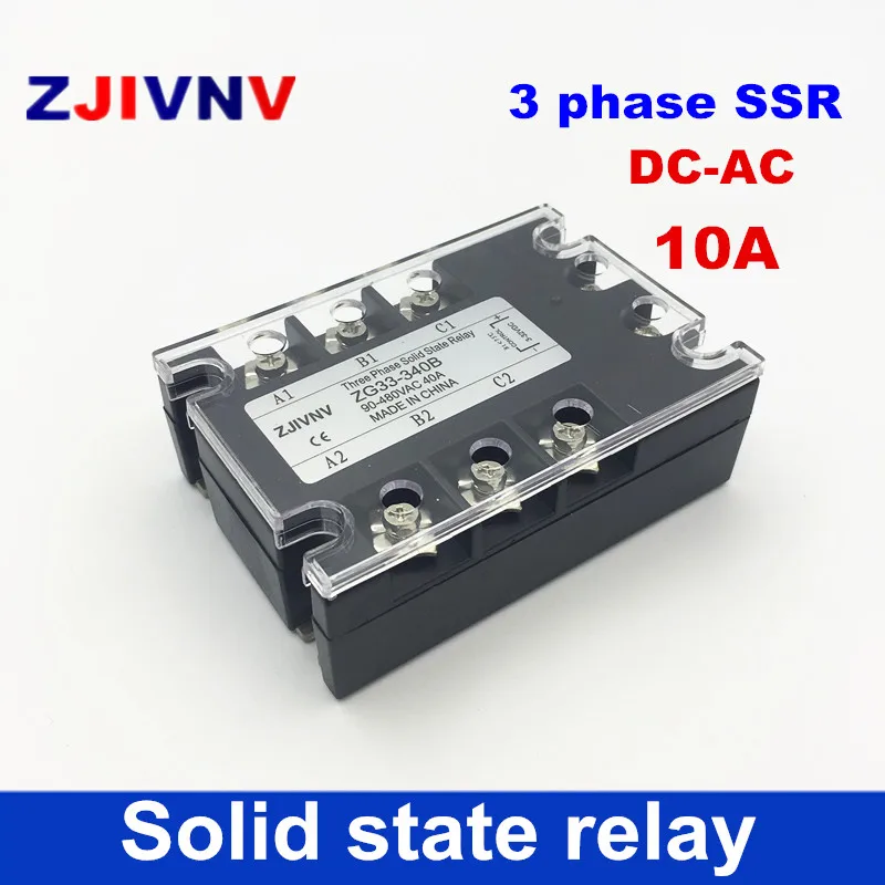 High quality three phase solid state relay 3-32vdc control 90~480vac, 10A 3 phase SSR 12V relay (3 D4810A)