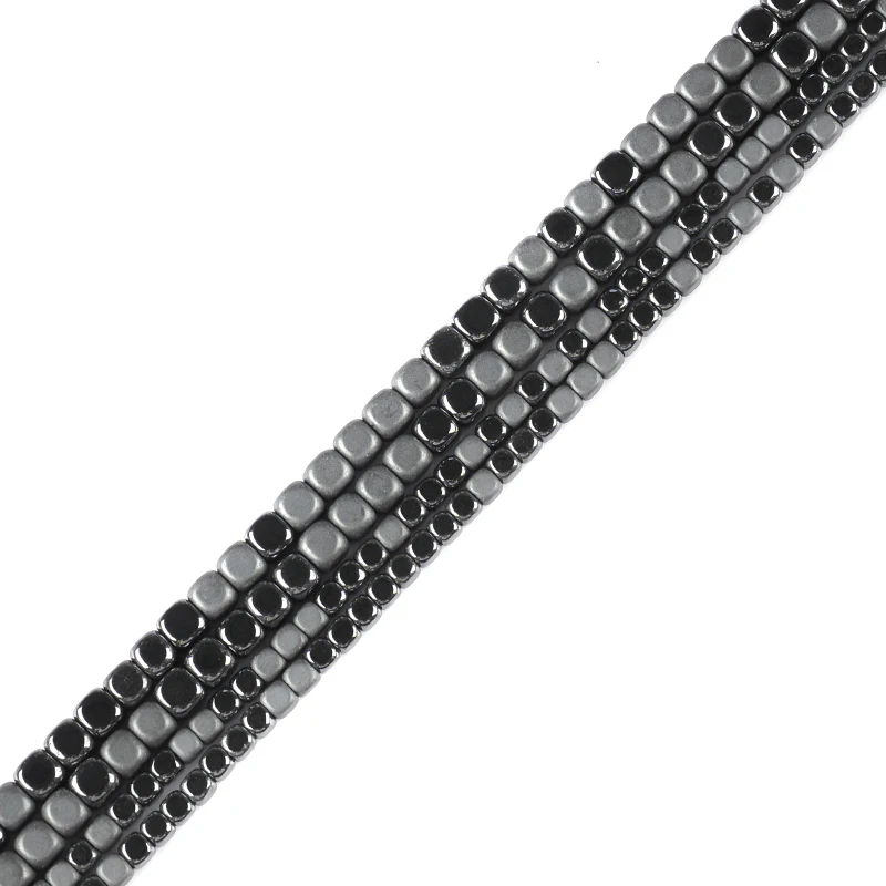 3mm Square Black Hematite Beads Nature Stone Matte With Bright Beads For Diy Jewelry Bracelet Making Accessories