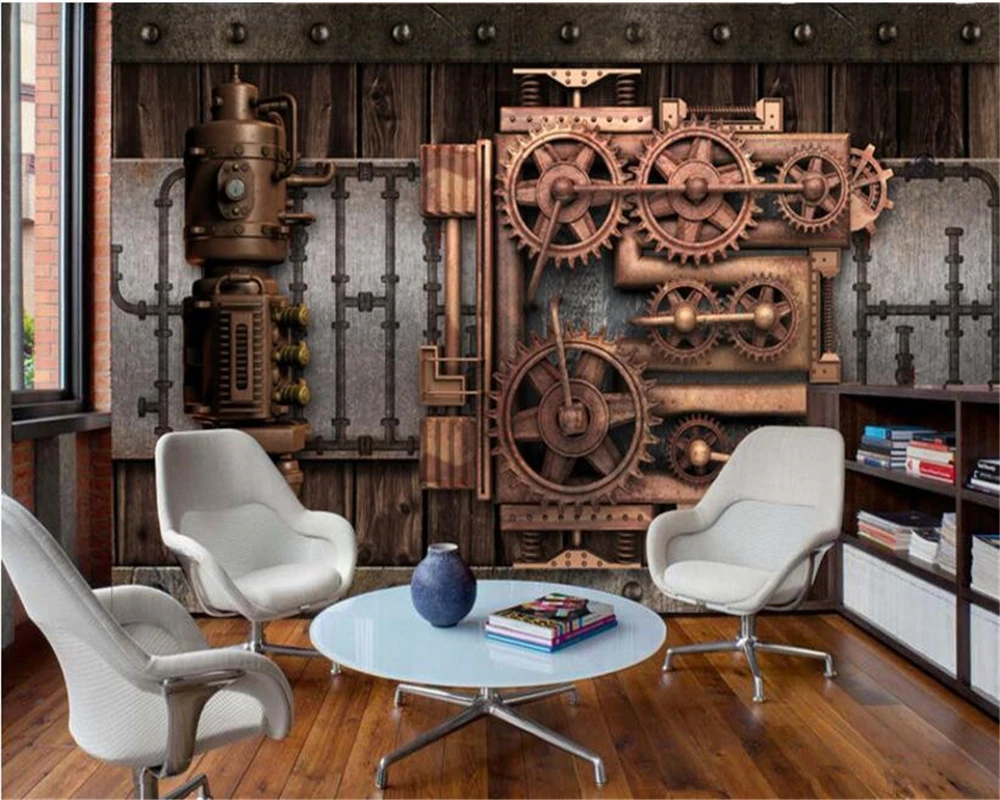 beibehang Classic decorative painting rust silk cloth wallpaper industrial wind mechanical gear background wall 3d wallpaper