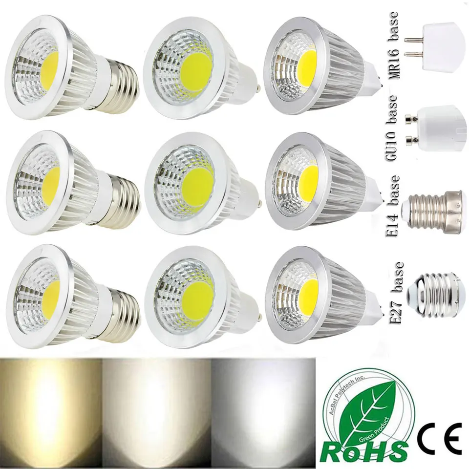 Dimmable GU10 LED Bulbs E27 E14 MR16 AC/DC 12V LED COB Spotlight 6W 9W 12W Spot Light Bulb High Power lamp AC85-265V Home Light