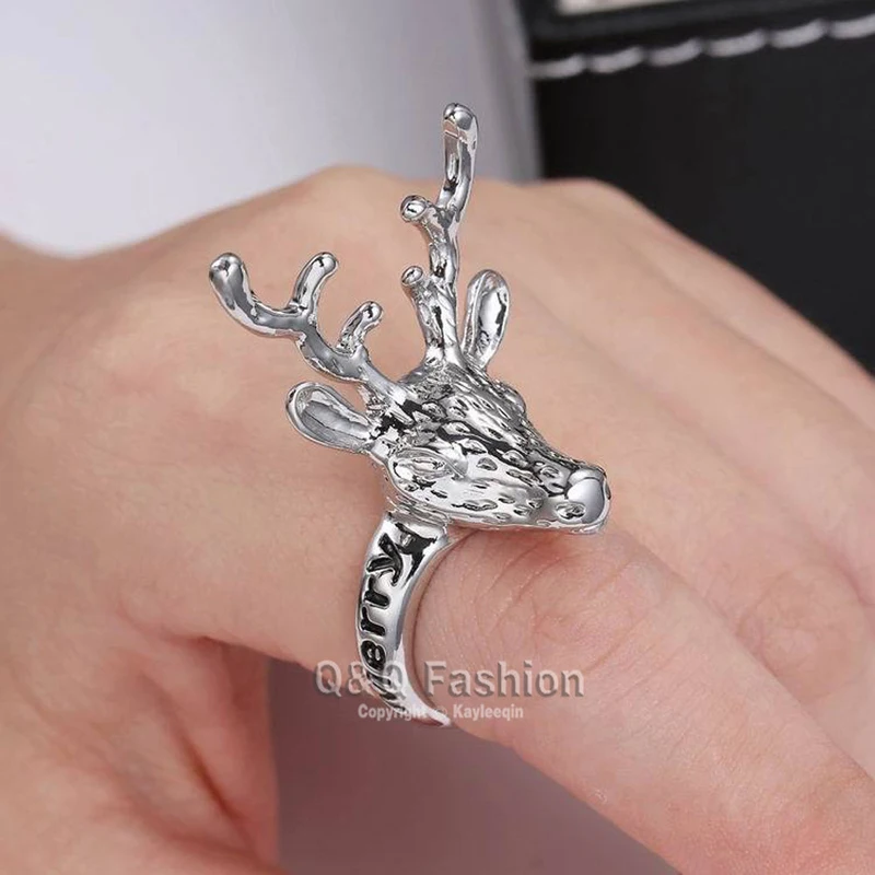 RechicGu Funny Deer Horn Elk Antler Ring Christmas Jewelry Fashion Man Woman Trendy Accessories Festival Gifts Wholesale