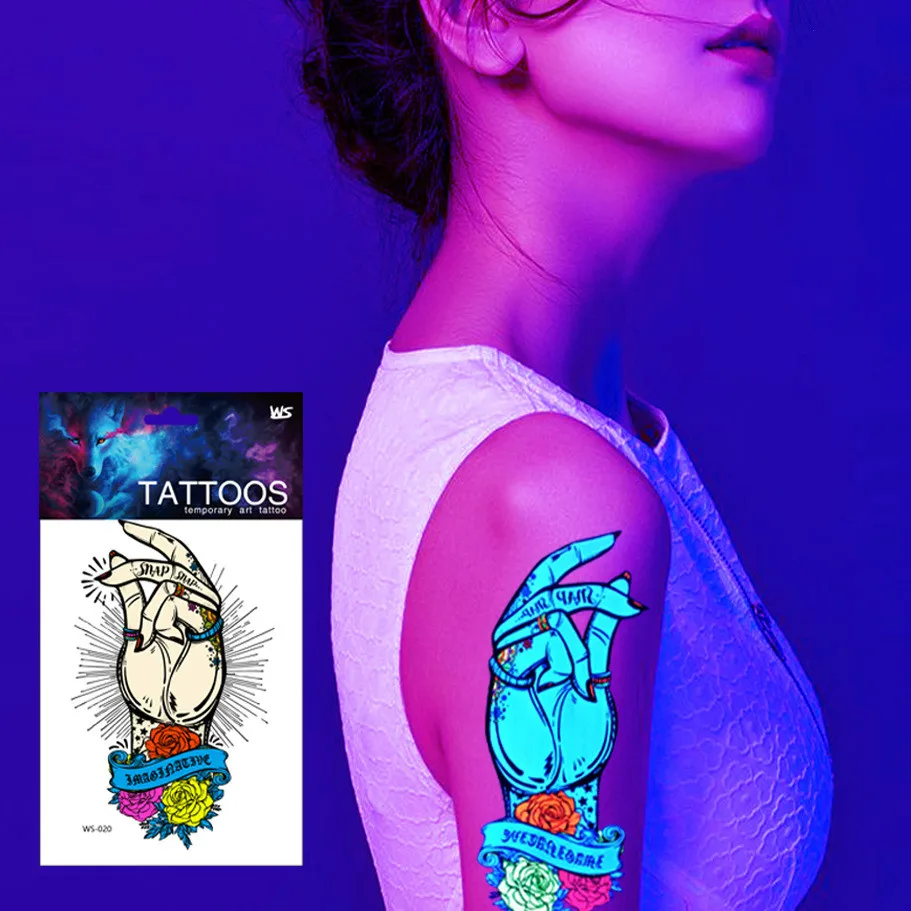 Factory 500pcs Night Party Fluorescent Arm Waterproof Tattoo Sticker WS Summer Beach Bar Temporary Tattoo Holiday Body Tatuajes