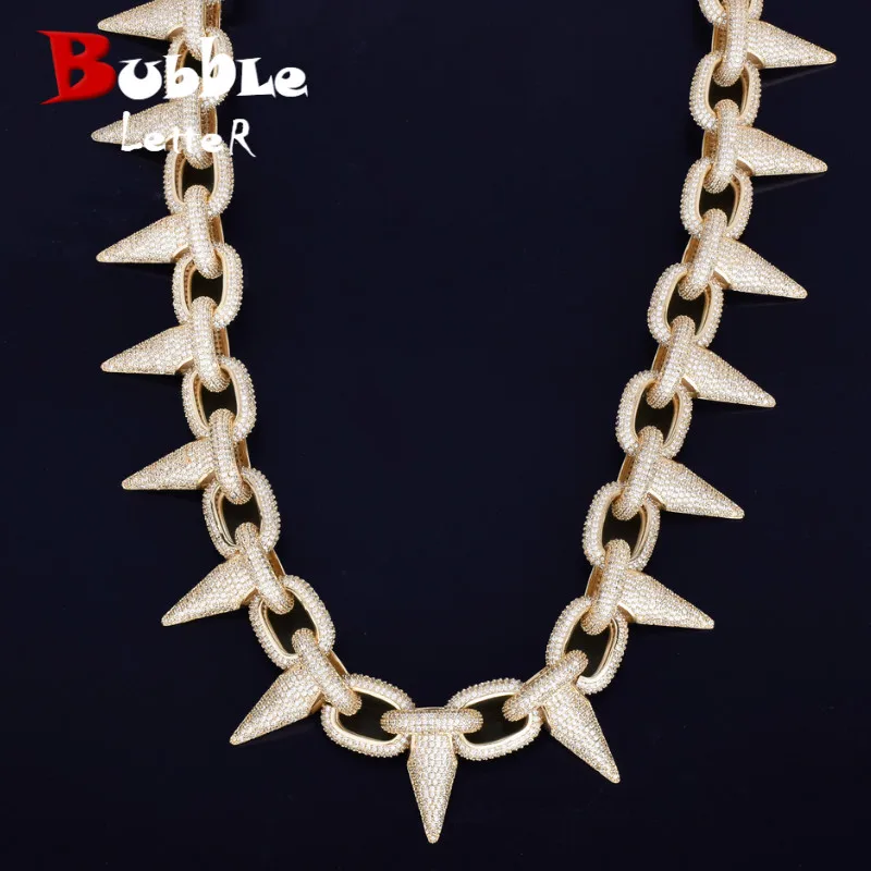 Iced Heavy Punk Rivet Choker Bling Cubic Zircon Men's Hip hop Necklace Jewelry Gold Color Chain 18