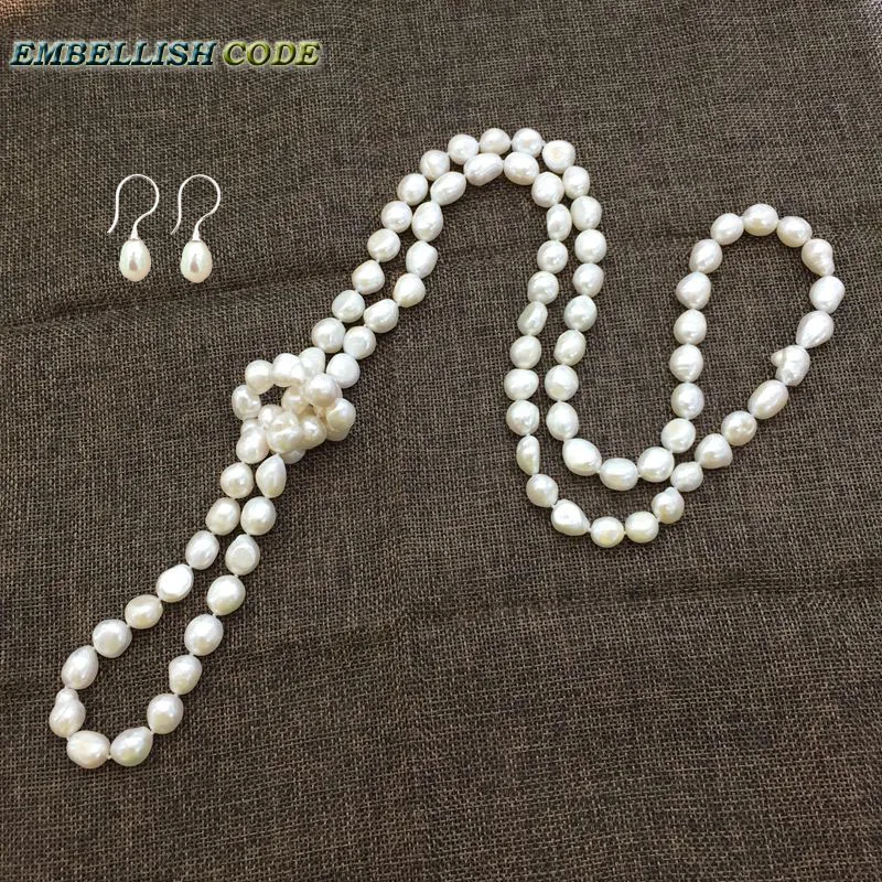 

selling well wonderful baroque real pearls statement necklace hook earring set white fine jewelry 120cm triple twisted for women