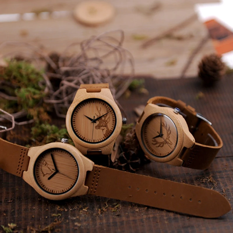 reloj hombre BOBO BIRD Bamboo Watch Men Women Wooden Timepieces Real Leather Band Quartz Watch Best Gifts Items Accept Custom