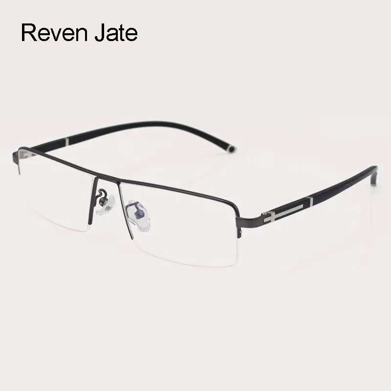 Reven Jate Eyeglasses Frame for Optical Business Men Glasses Frame Rx-able Prescription Semi-Rimless Alloy Eyewear Man Spectacle