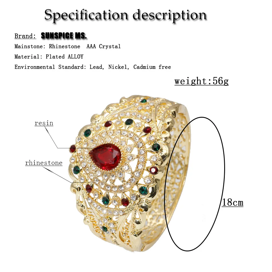 SUNSPICE-MS Gold Color Metal Morocco Bangles Love Jewelry For Women Wedding Dubai Bridal Gift Vintage Resin Flower Cuff Bracelet