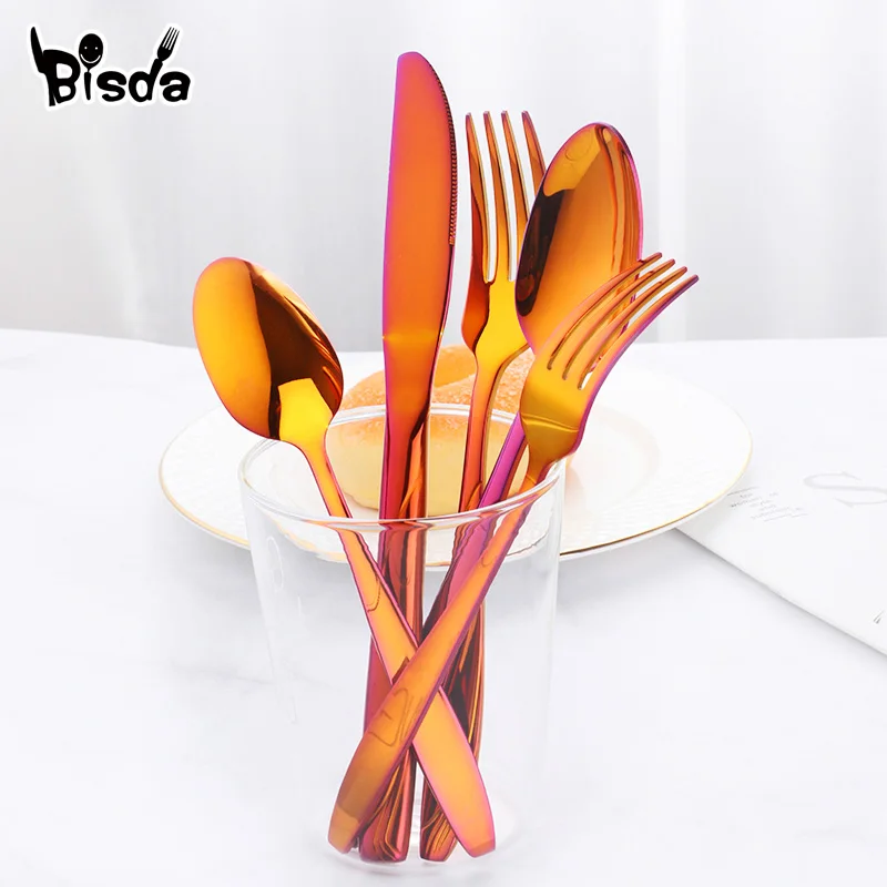 Luxury Dinner Tableware Set Gold Meta Dinner Knife Spoon Dessert fork Teaspoon Dinner Travel Dinnerware Set Used in Party