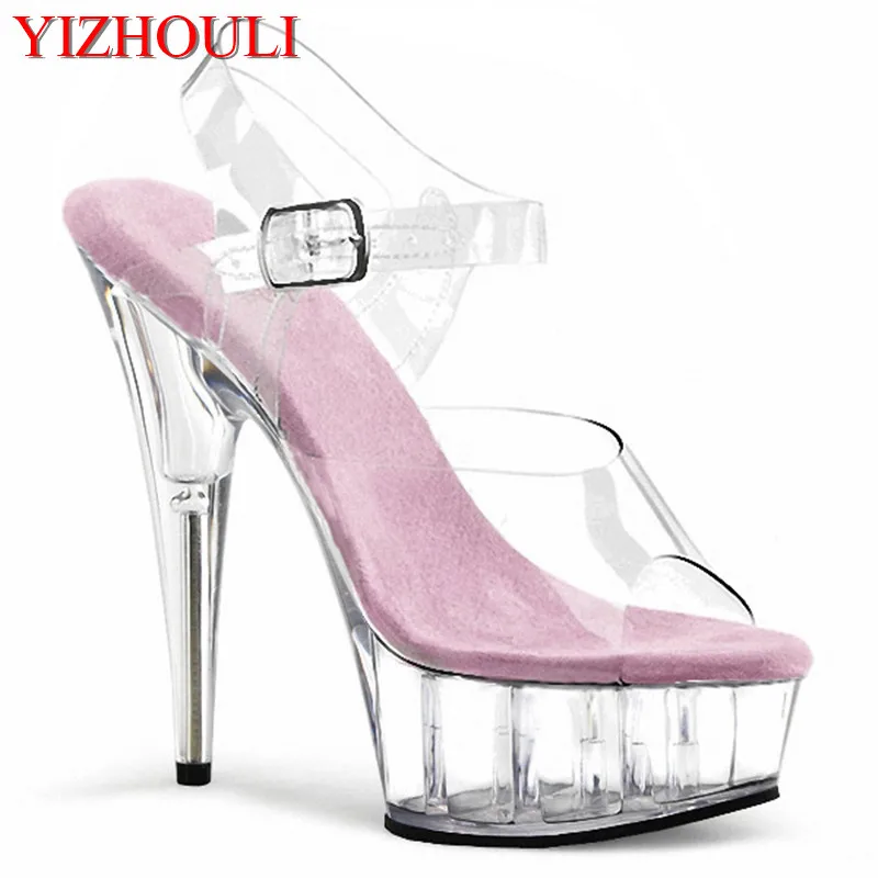 The most preferential price Sexy stage show high heels, 15cm skinny sandals, party crystal soled nightclub pole dancing shoes