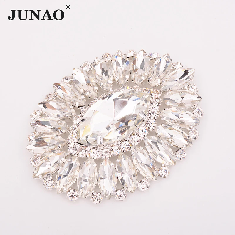 JUNAO 54*70mm 1pcs Sew On Colorful Glass Rhinestone Applique Big Flower Crystal Strass Stones For Dress Shoes Jewelry Crafts