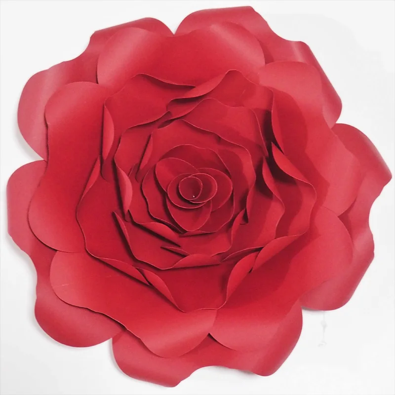 2018 Red Giant Paper Flowers Artificial Rose 9PCS+ 6 Leaves For Wedding & Event Backdrop Decor Baby Nursery Windows Display