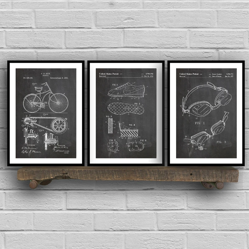 Triathlon Art Patent Group Posters and Prints , Triathlon Cycling Gifts Drawing Canvas Painting Pictures for Home Wall Art Decor