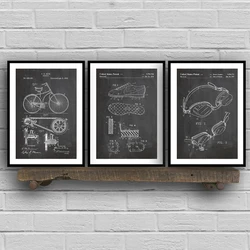 Triathlon Art Patent Group Posters and Prints , Triathlon Cycling Gifts Drawing Canvas Painting Pictures for Home Wall Art Decor