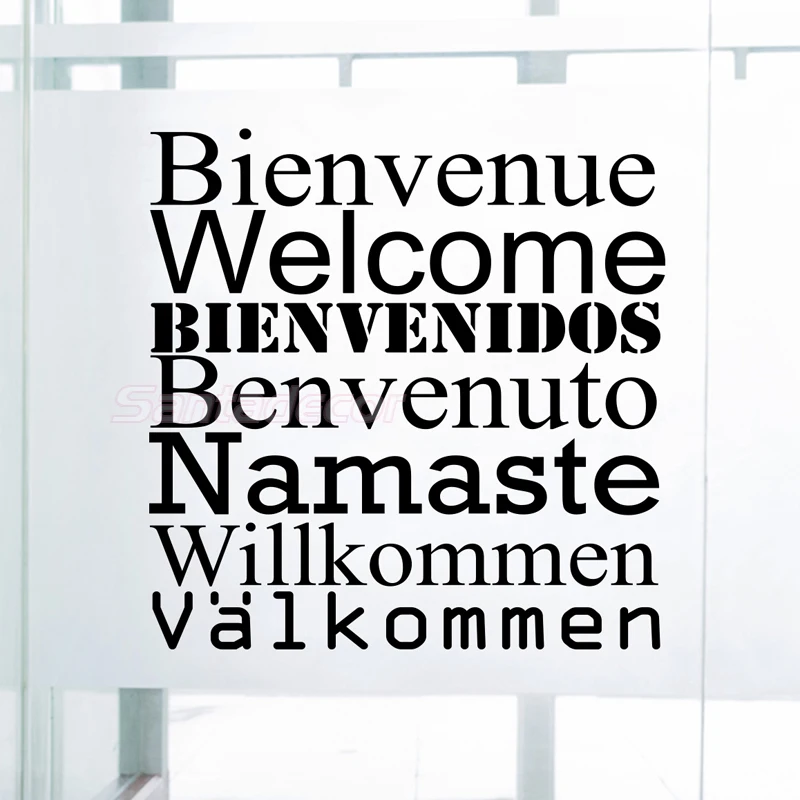 Spanish French Quote Welcome in Six Languages Vinyl Wall Sticker Wall Art Decals Home Decor Wallpaper for Living Room Decoration