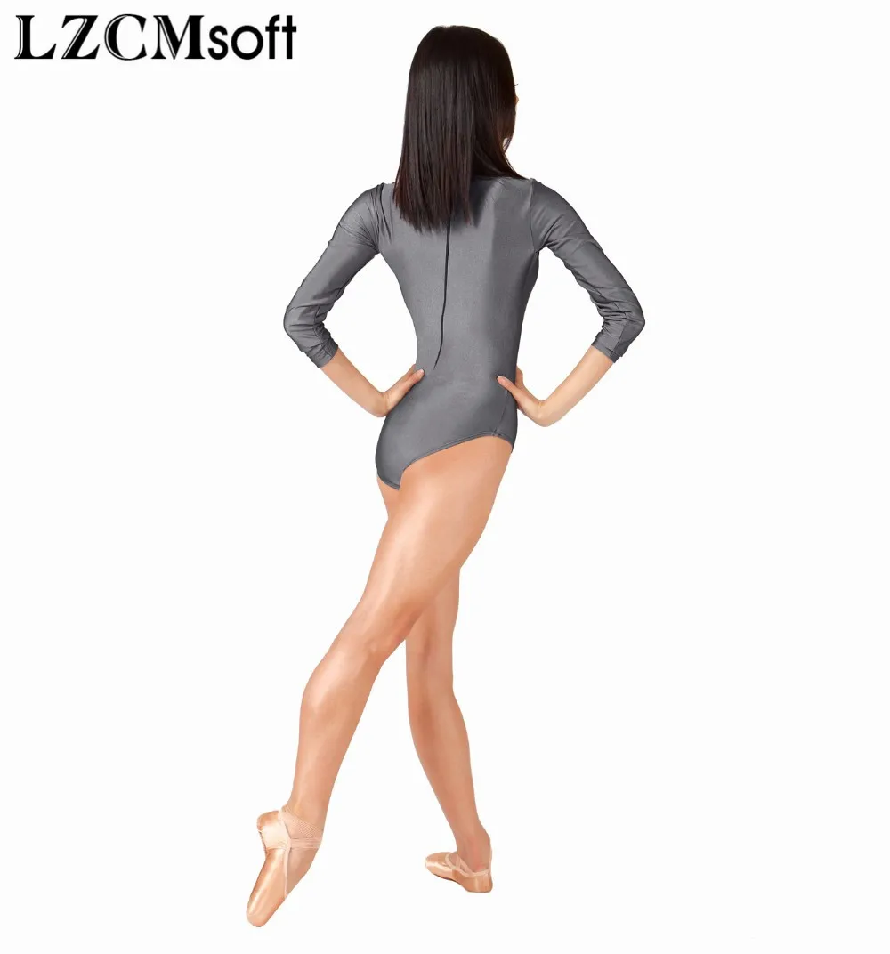 LZCMsoft Adult Long Sleeve Ballet Dance Gymnastics Leotards Bodysuit High Neck Elastic Black Leotard for Women Spandex Dancewear