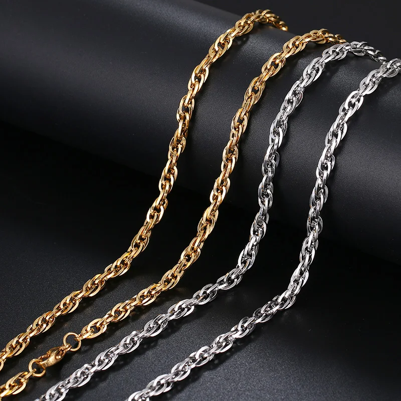 CACANA 316L Stainless Steel Chain Necklaces For Man Women Gold Silver Color For Pendant 0.4cm Double Buckle Donot Fade Jewelry